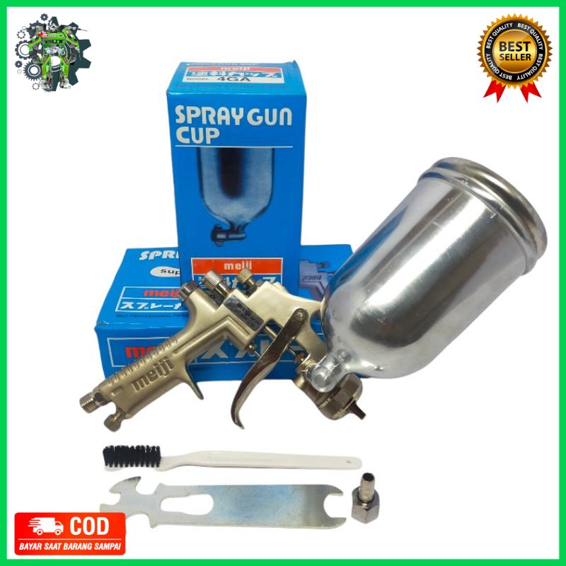Spray Gun Meiji Spray Gun F100 Nozzle 1.5mm Cup 400cc Original Alat Penyemprot Cat Motor/mobil/mebeu
