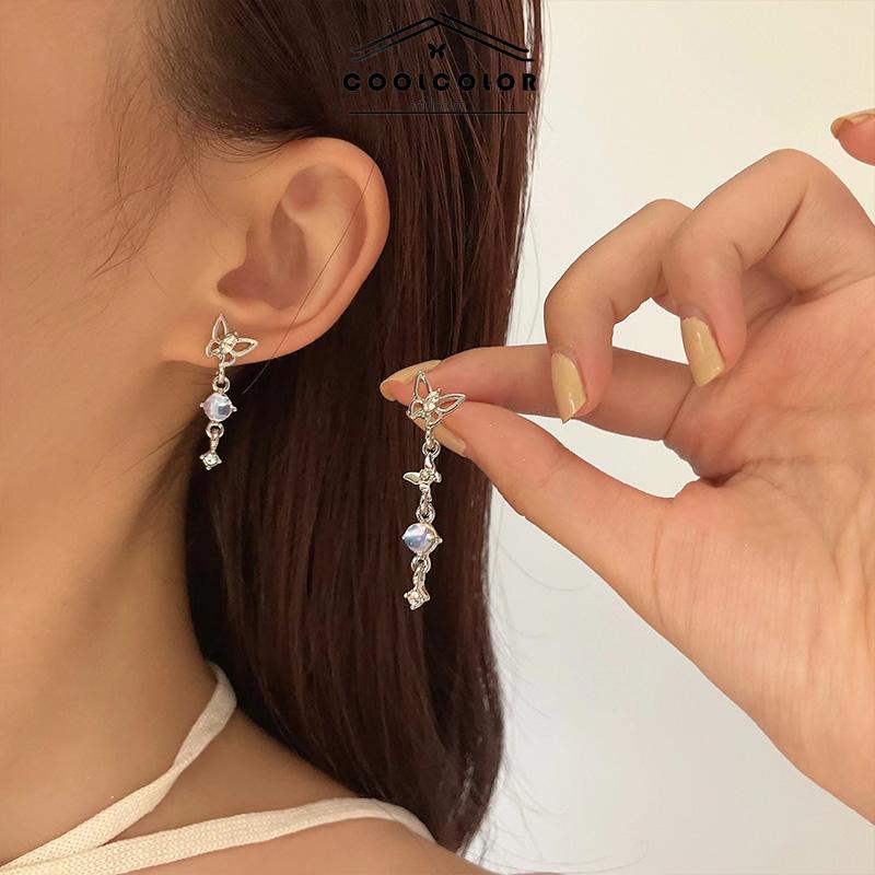 COD❤️S925 Anting Rumbai Kupu-kupu Asimetris Perak Desain Mewah Anting Premium Sense- cl