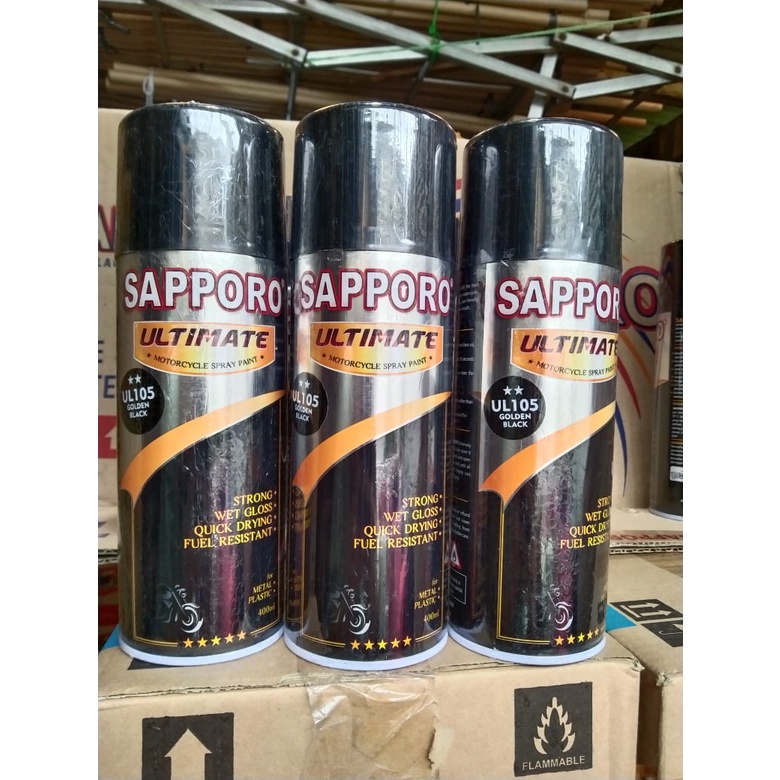 cat spray pilok pilox cat semprot sapporo ultimate saporo UL105 golden black hitam kemasan hitam kerlip emas gold ul 105 400ml