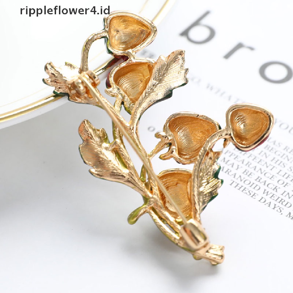 {rippleflower4.id} Bros Strawberry Pin Merah Desain Tanaman Permata Lucu Gaya Musim Panas~