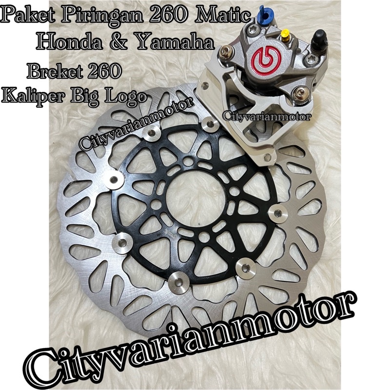 PAKET KALIPER 2P PISTON HONDA VARIO BEAT SCOOPY 260MM BIG LOGO 2P PISTON PLUS DISK DISC PIRINGAN CAKRAM DEPAN PSM 260 MM HONDA PLUS BREKET KALIPER 2P 260MM