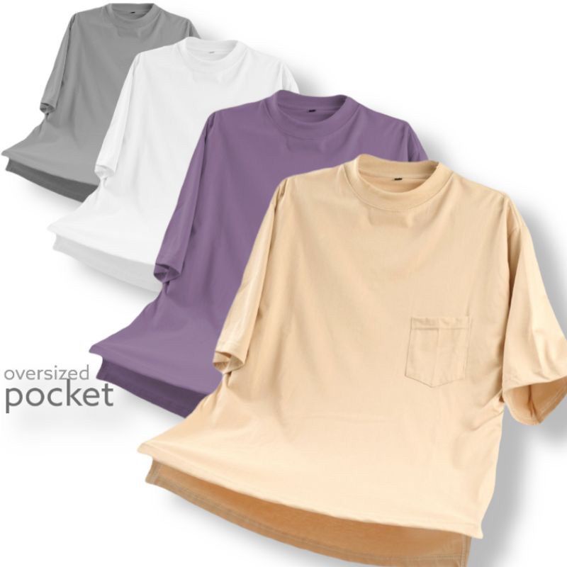 Pocket Oversized 20s cotton Kaos Oversize Saku Polos Pria &amp; WanitaTshirt