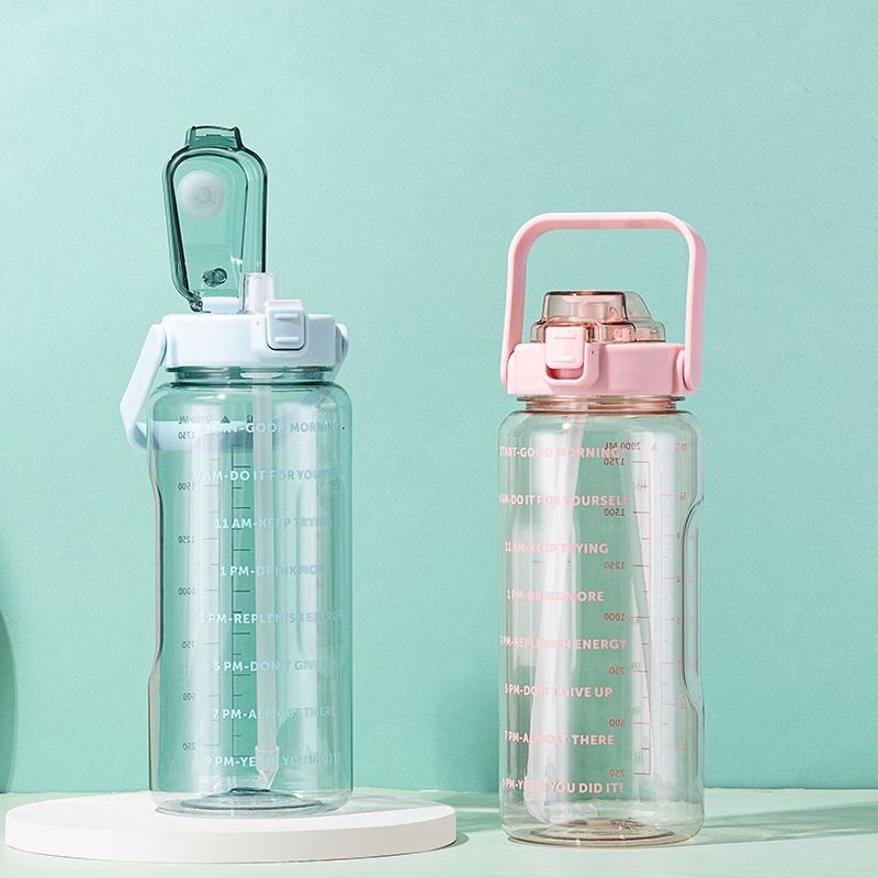 Botol Minum Jumbo 2 Liter Botol Air Bening Transparan Tempat Wadah Air Kulkas Besar Drinking Bottle With Holder