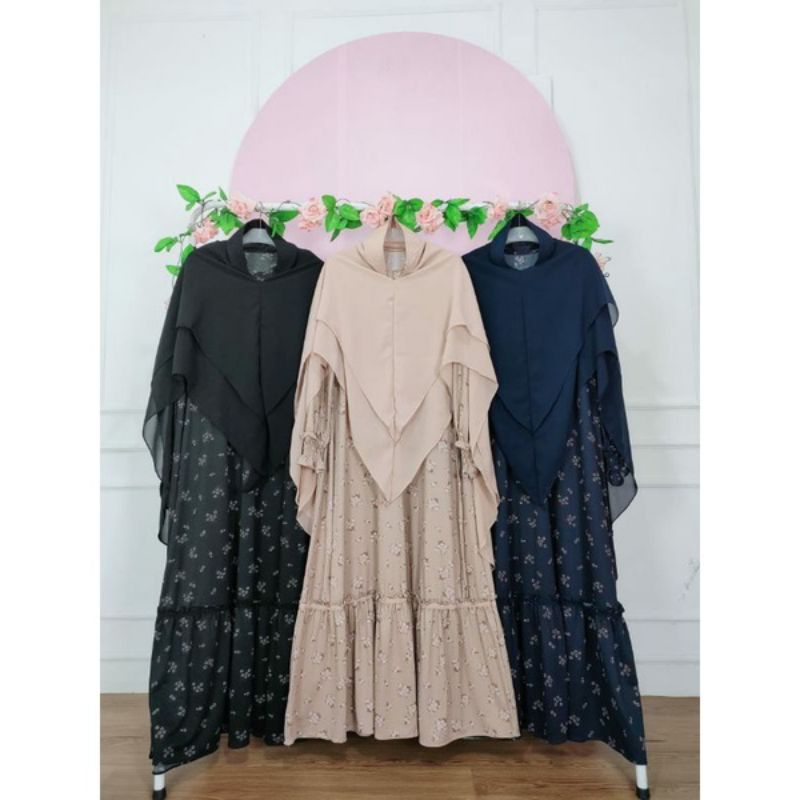 Set Gamis Misbee Khimar Ceruty warna Denim