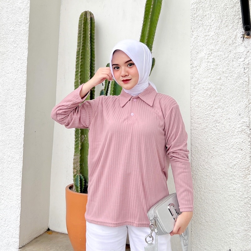 Kamya Long Sleeve Knit Polo Wanita Lengan Panjang Bahan Knit ByVitafa