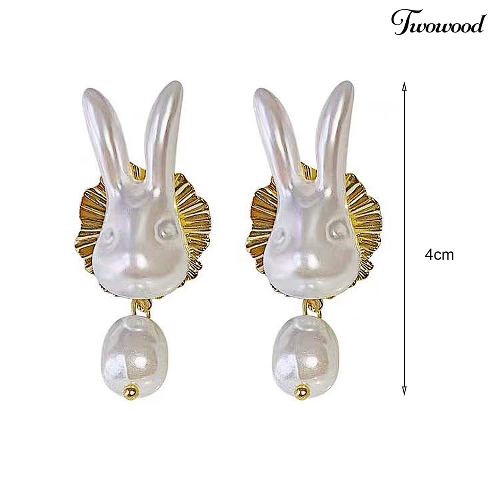 Twowood 1pasang Ladies Earrings Trendy Good-looking Elegan Pakaian Sehari-Hari Alloy Rabbit Faux Pearl Drop Earrings Aksesoris Pesta