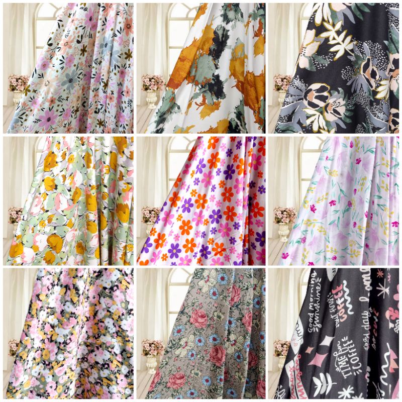 Kain Katun Rayon Viscose Premium Motif Bunga Kecil Motif Bunga Besar Motif Abstrak Motif Anak Anak Motif Terbaru Best Seller Meteran