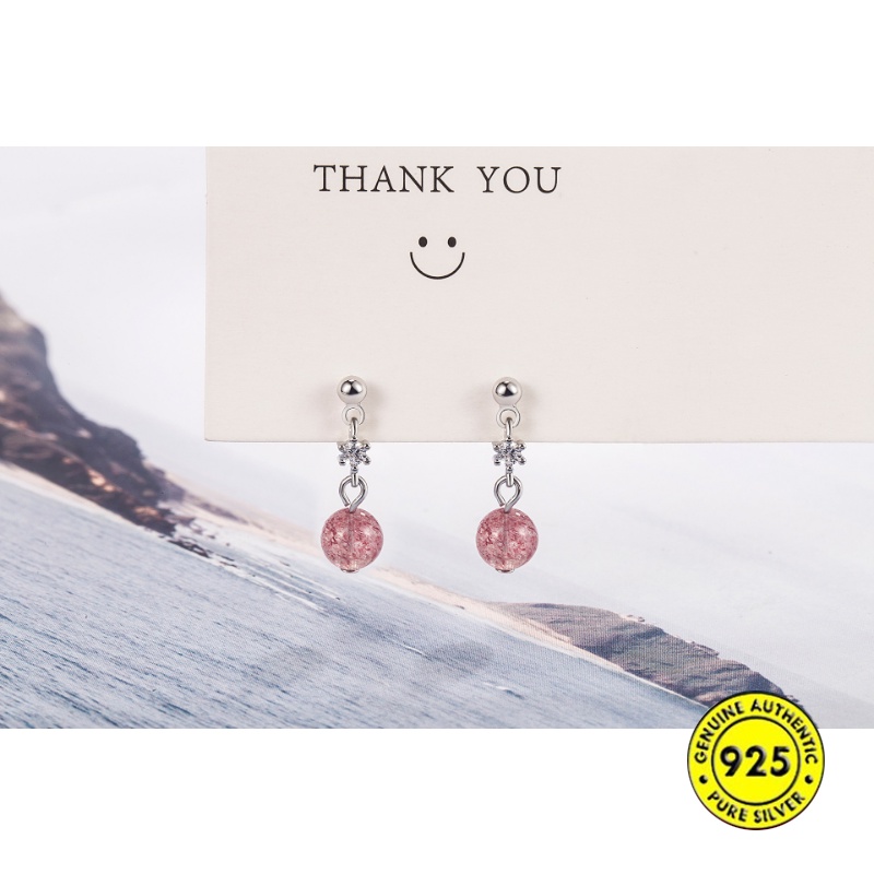 Aaa Anting Zircon Strawberry Quartz Earrings S925 Silver Manik Keberuntungan Anting Untuk Wanita U1449