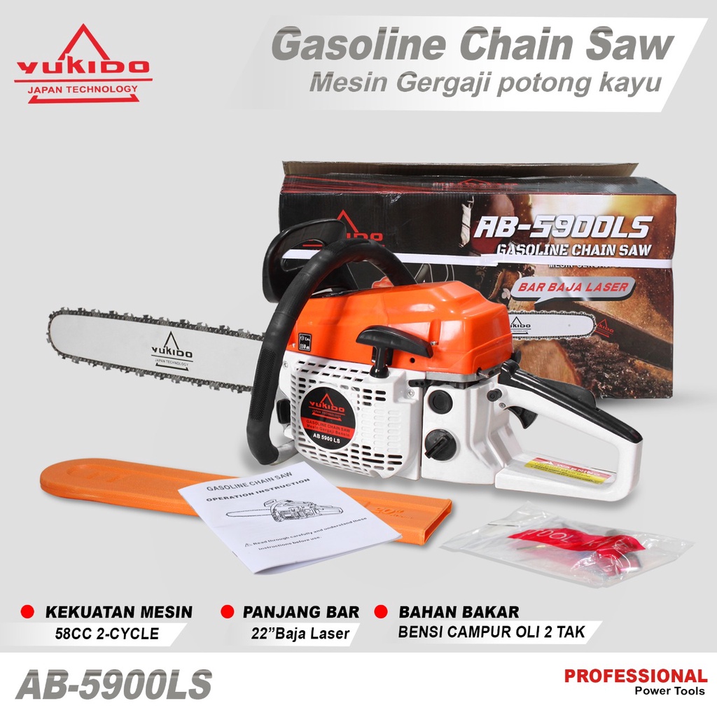 Promo Yukido Mesin Gergaji Japan 22Inch Garansi Resmi Chainsaw Pohon Kayu Senso 2Tak 4Tak 22Inch Bar