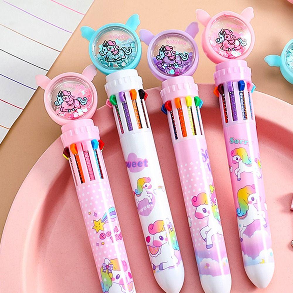 Populer 4PCS/Set 10warna Bolpoin Rainbow Unicorn Hadiah Siswa Kreatif Alat Tulis Sekolah Kantor Perlengkapan Mark Pen