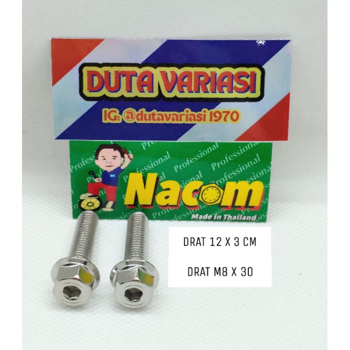 Baut Dua Kunci Drat 12 panjang 3 cm / M8 x 30