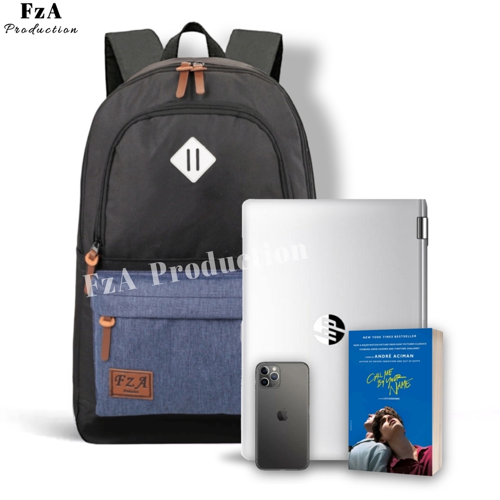 FzA Official - Tas Ransel Punggung Distro Casual Pria Wanita / Tas Ransel Laptop Original - Black Blue DNM