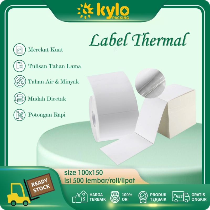 

☀️Kylo Packing☀️Kertas Label Thermal Roll/Lipat Uk:100x150mm Direct Thermal 500pcs Barcode Stiker Resi Online Shop Printer A6