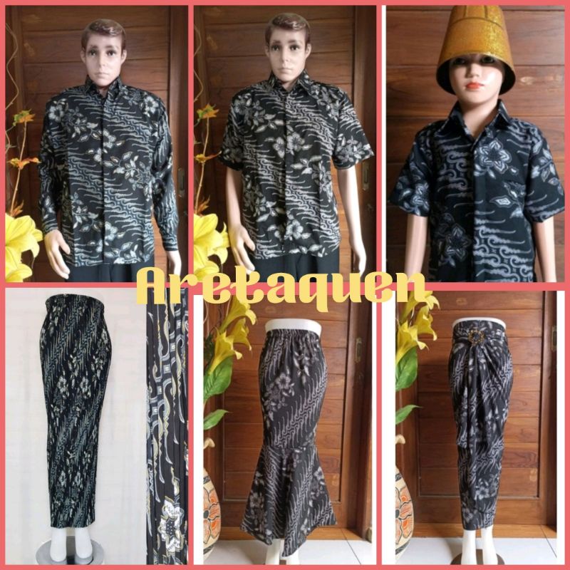 Couple batik keluarga motif kera sakti silver kemeja batik rok plisket batik rok duyung rok lilit