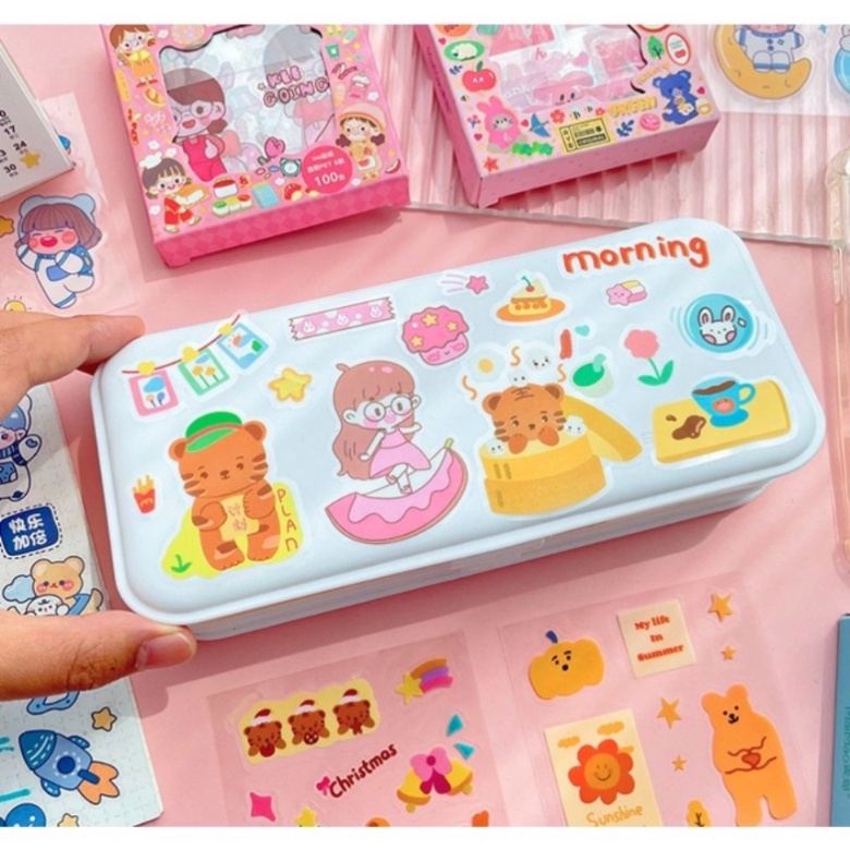 【ready】100 Lembar Stiker Waterproof Sticker Tumblr Lucu Kartun Korea Dekorasi Hiasan Scrapbook DIY