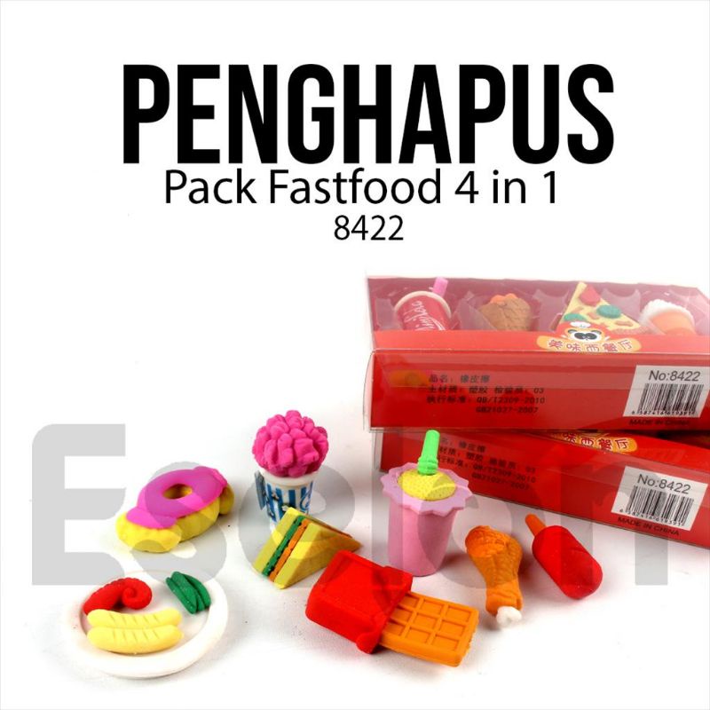 

Penghapus Fast Food Set isi 4 pcs 8422 / Penghapus Pensil Bentuk Fancy Lucu