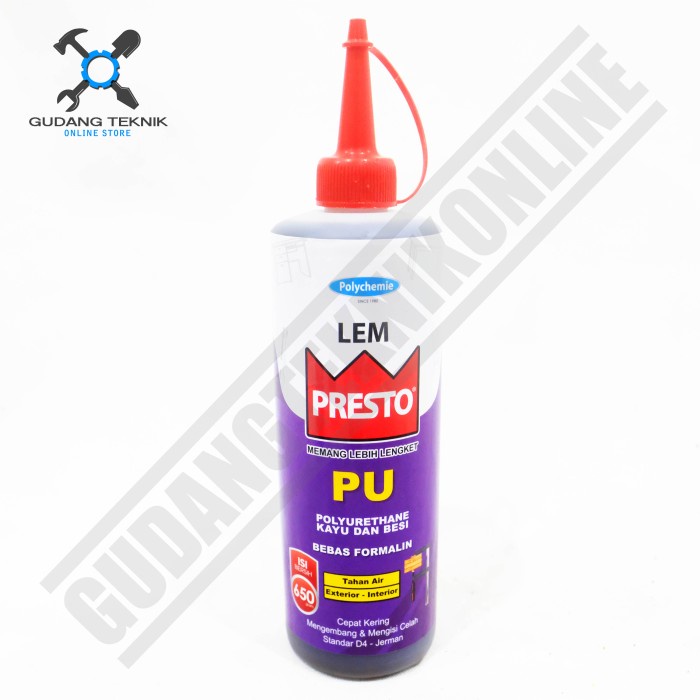 Lem Kayu Besi Cepat Kering Anti Air SATUAN 650Gram PU PRESTO / Lem Polyurethane Wood Iron 650 Gr PU PRESTO