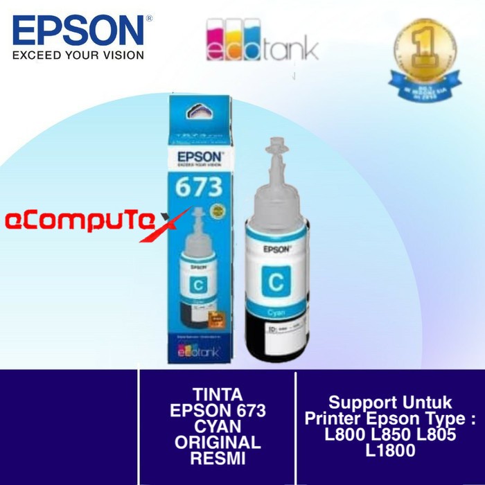 TINTA EPSON 673 CYAN / T673 BIRU ORIGINAL RESMI FOR L800 L850 L1800