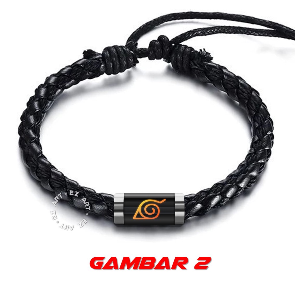 GELANG SIMPLE ANIME NARUTO LOGO AKATSUKI SHARINGAN RINEGAN TALI KULIT KEPANG GAMBAR KACA EPOXY TABUNG STAINLESS STEEL