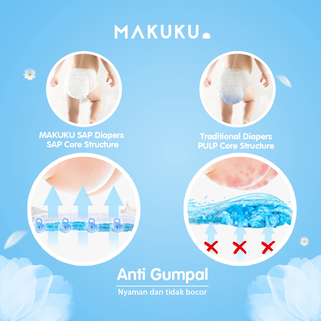 MAKUKU SAP Diapers Slim Pants XL32 x 2 Pack Popok Bayi Celana Tipis Anti Gumpal Cepat Kering dan Mencegah Ruam