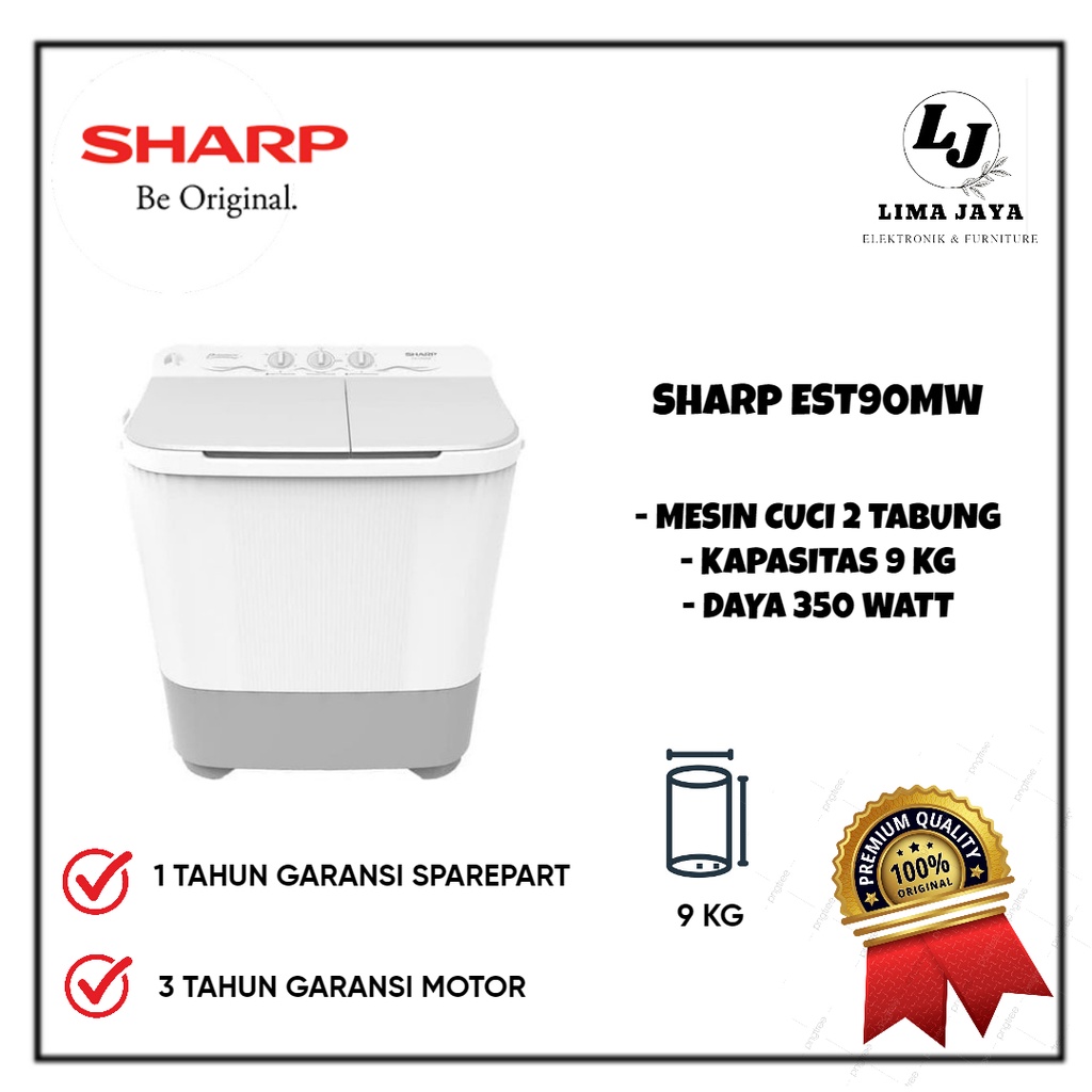 Mesin Cuci 2 Tabung SHARP EST90MW Mesin Cuci Dua Tabung Sharp 9 Kg