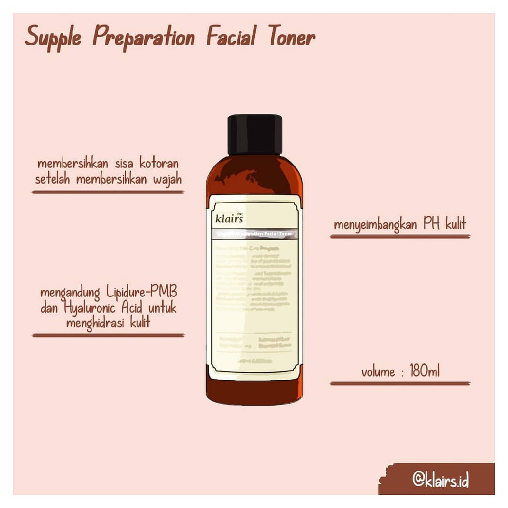 (BPOM DIJAMIN ORIGINAL 100%) Toner KLAIRS Supple Preparation Unscented / Facial - Ukuran Besar 180 ml / Kecil 30 ml - Hydrating Toner Hidrasi Wajah Botol Coklat Ungu Silver Fullsize Dear Klair Kulit Sensitif Uncented Unscen