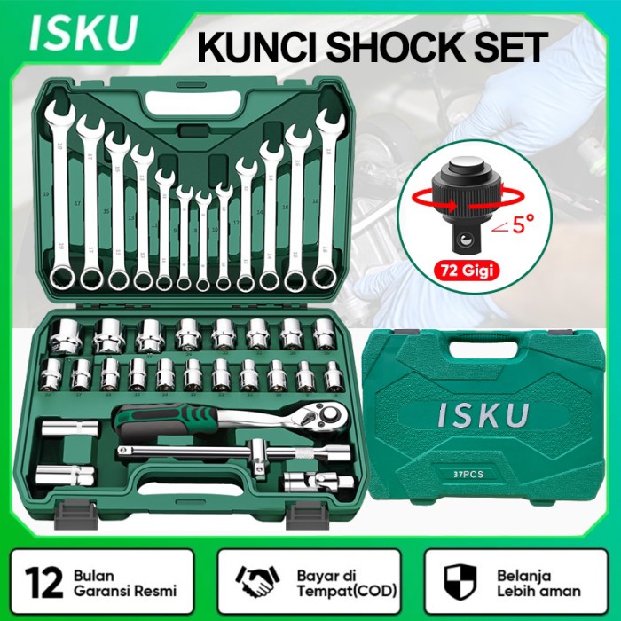 ISKU Kunci Set 37pcs Termasuk Kunci Ring pas 1 Set Dan Mata Shock Set