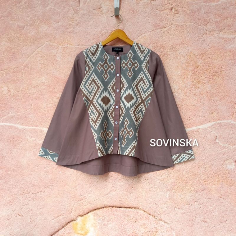 Atasan Kombinasi Tenun B 4 Blus Blouse Baju Kerja Wanita Tenun Modren