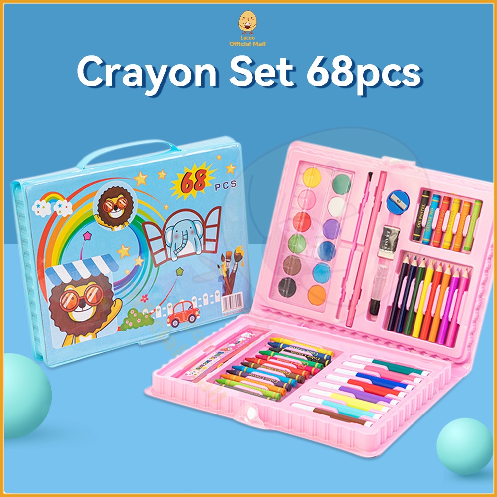 Lacoo Art set 68PCS Crayon set Pensil warna Alat krayon menggambar mewarnai