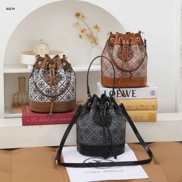 Tas Tory Burch T-Monogram Jacquard Bucket Bag 8317 Semi Premium