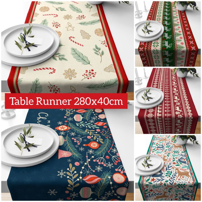 TABLE RUNNER TAPLAK MEJA PRINT MOTIF NATAL CHRISTMAS 280X40 CM