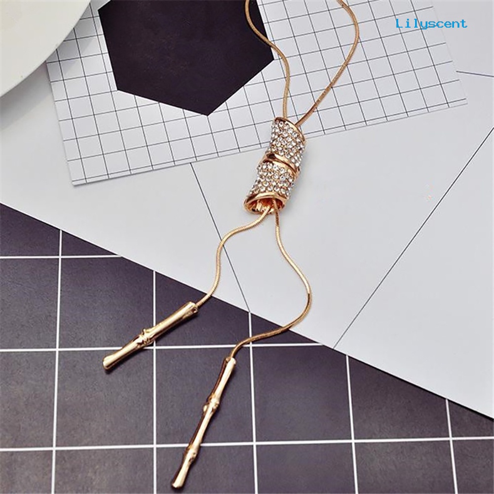 [LS]Wanita Simpul Bambu Rumbai Adjustable Liontin Kalung Rantai Perhiasan