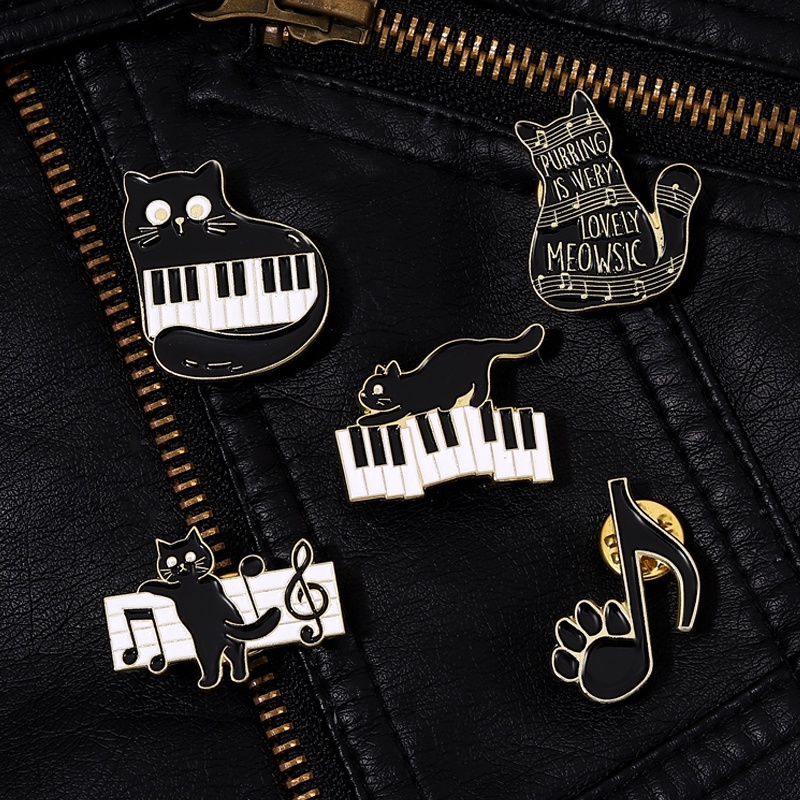 &quot;Purring Is Very Lovely Meowsic&quot; Kartun Kucing Lapel Pin Musik Note Kucing Bros Piano Kunci Lencana Hadiah Untuk Teman Kostum Aksesoris Perhiasan