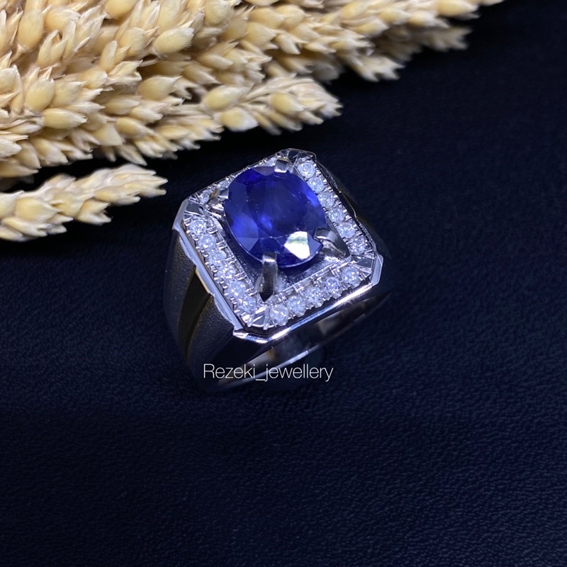 cincin berlian asli laki laki natural batu safir ring silver/perak