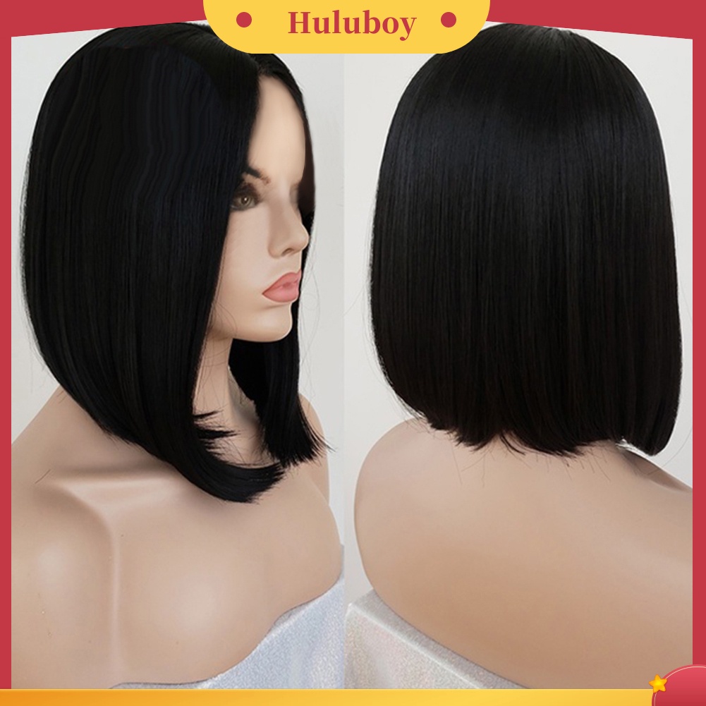 Wig Rambut Sintetis Model Bob Lurus Tahan Panas Untuk Wanita