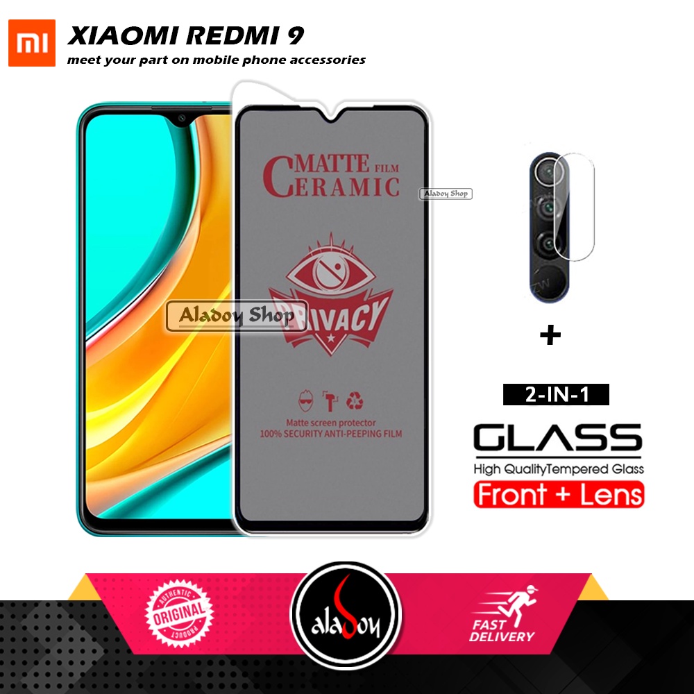 PAKET 2IN1 Anti Gores Privacy Xiaomi Redmi 9 + Tempered Glass Kamera