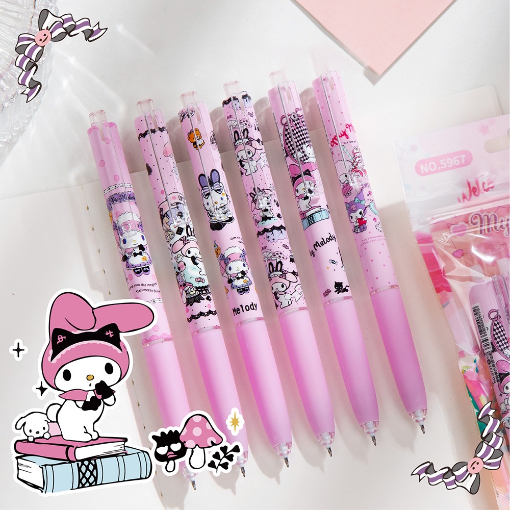 6pc/set Siswa Sekolah Kartun Melody 0.5MM Tinta Hitam Menulis pen Penandatanganan pen
