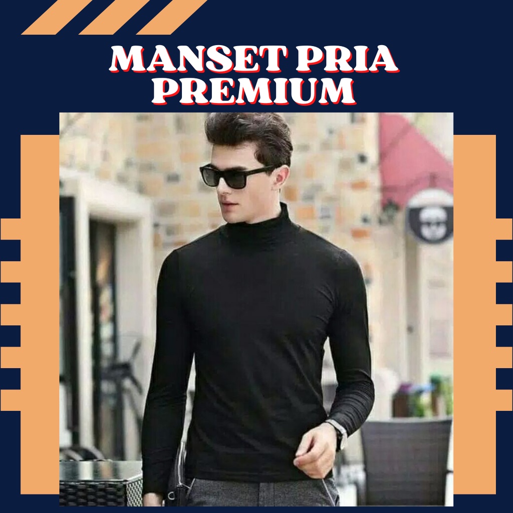 (BISA COD) MANSET PRIA KAOS LENGAN PANJANG MANGSET BAJU COWOK POLOS HITAM PAKAIAN ATASAN KERAH TINGG