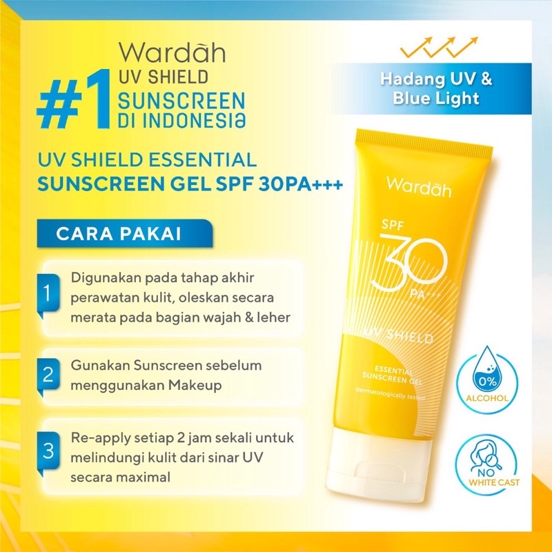 Wardah UV Shield Essential Sunscreen Gel SPF 30 PA+++ 40ml Sunscreen Pelindung Wajah dari Sinar Matahari