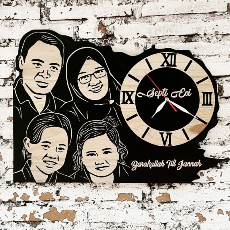 JAM KAYU DINDING JEKSO ABSTRAK/FAMILY POTRAIT JAM CUSTOM/JAM CUSTOM FOTO KELUARGA/JAM DINDING DEKORA