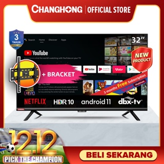 Changhong 32 Inch Newest Android 11 Frameless Smart TV Digital Neflix LED TV-L32G7N-Garansi 5 Resmi FREE BRACKET
