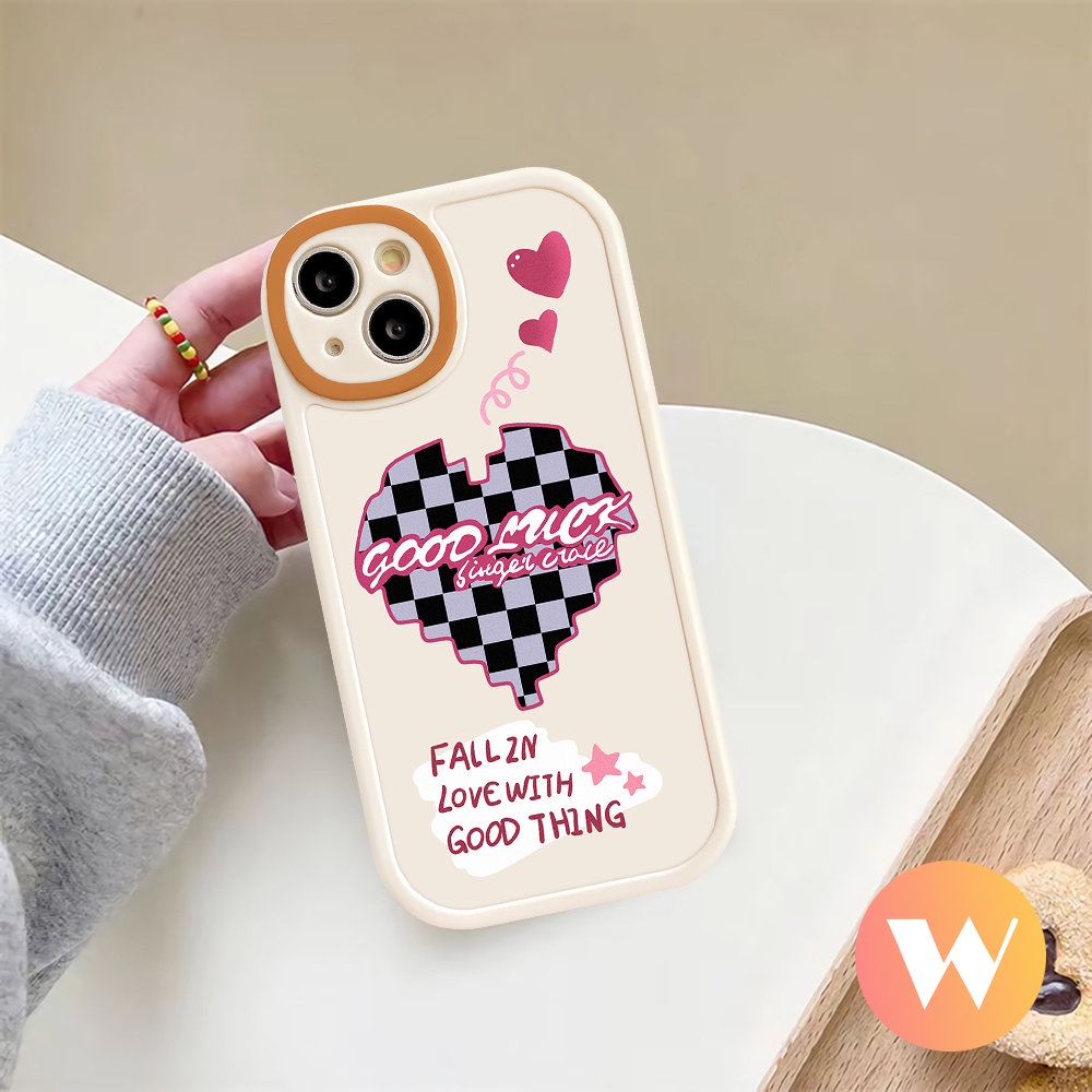 Soft Love Heart Case Realme C35 C31 C21 C25Y C2 C25 C30 C30s C21Y C15 C11 C20A C25s C20 C3 C17 GT C12 C17 8i 9i 8 5 6s 6 8Pro 6i 5i 5s 7i Senyum Lucu Kotak-Kotak Couple Belakang Sarung Cover Sarung