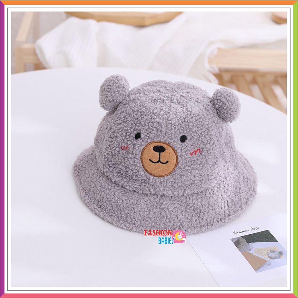 ❤ Fashionbabies ❤ TOPI BUCKET BUCKET BEAR POM - POM BULU / TOPI BUCKET BERUANG BULU ANAK FASHION / TOPI BUCKET / BUCKET BEAR POM FLEECE / TOPI BUCKET BERUANG BULU ANAK FASHION / TOPI ANAK LUCU