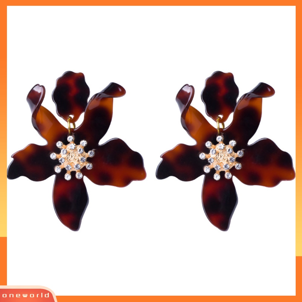 [WONE] Wanita Elegan Liontin Bunga Akrilik Statement Ear Studs Earrings Perhiasan Hadiah