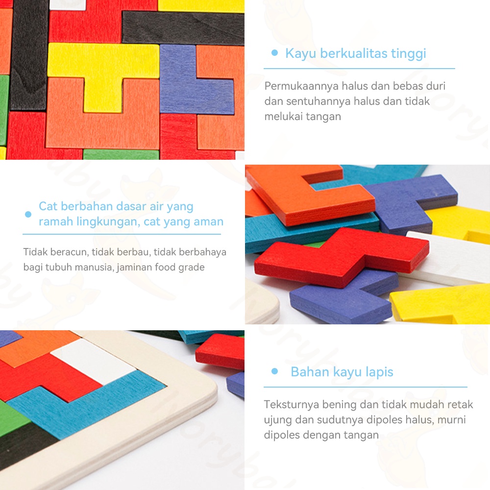 Ivorybaby Puzzle tetris kayu mainan edukasi tangram Tetris kayu Russian block toys