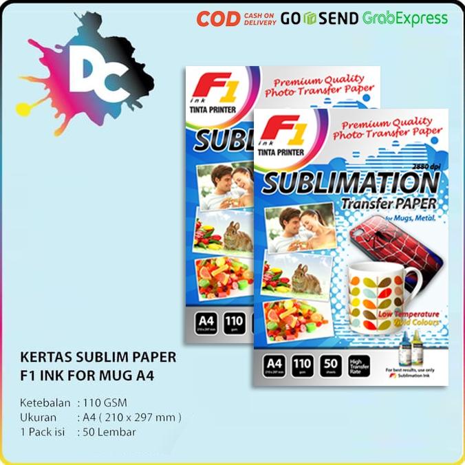 

KERTAS SUBLIM F1 INK - SUBLIMATION TRANSFER PAPER FOR MUG A4 ISI 50 LEMBAR TERLARISS...,,,,,