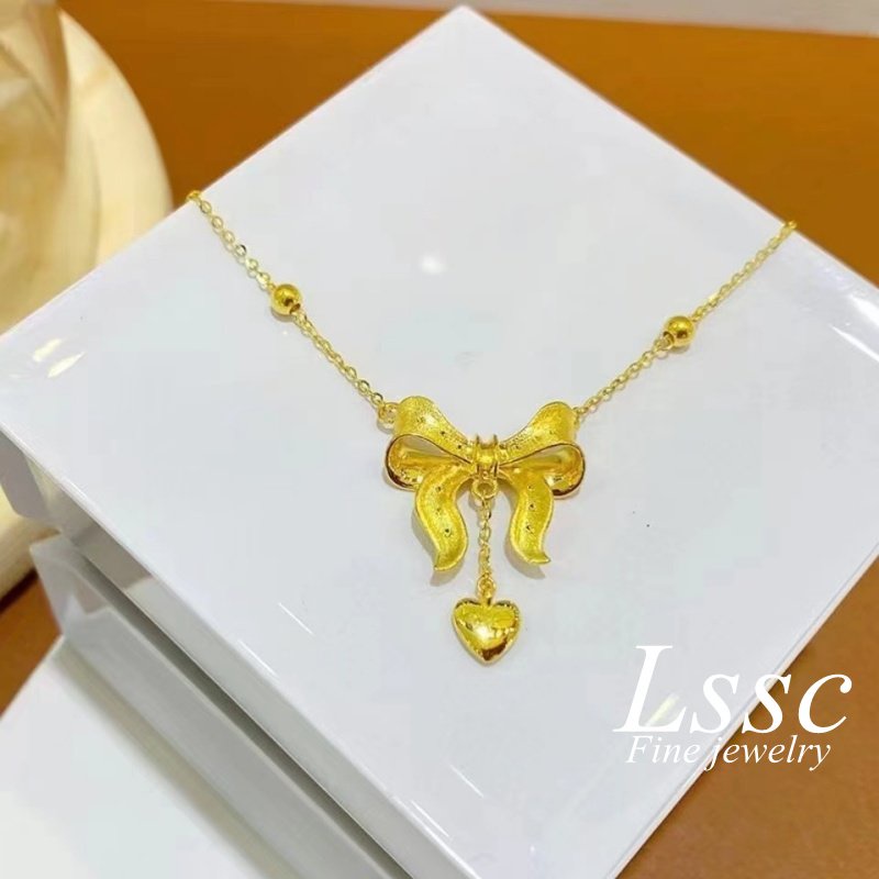 Kalung Titanium Anti Karat Pita Lucu Cantik Emas 18K Aksesoris Wanita Fashion Korea