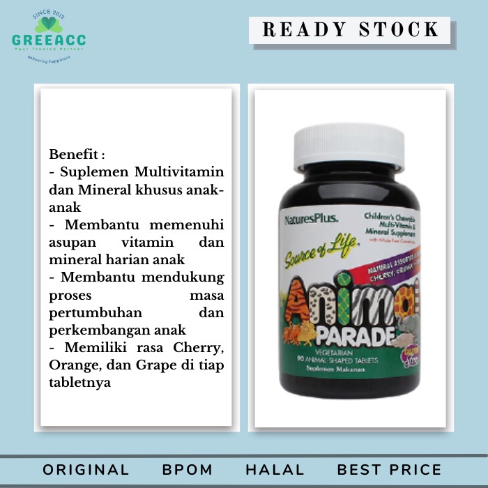 Natures Plus Source of Life SOL Animal Parade 90 tab BPOM SOL Nature's