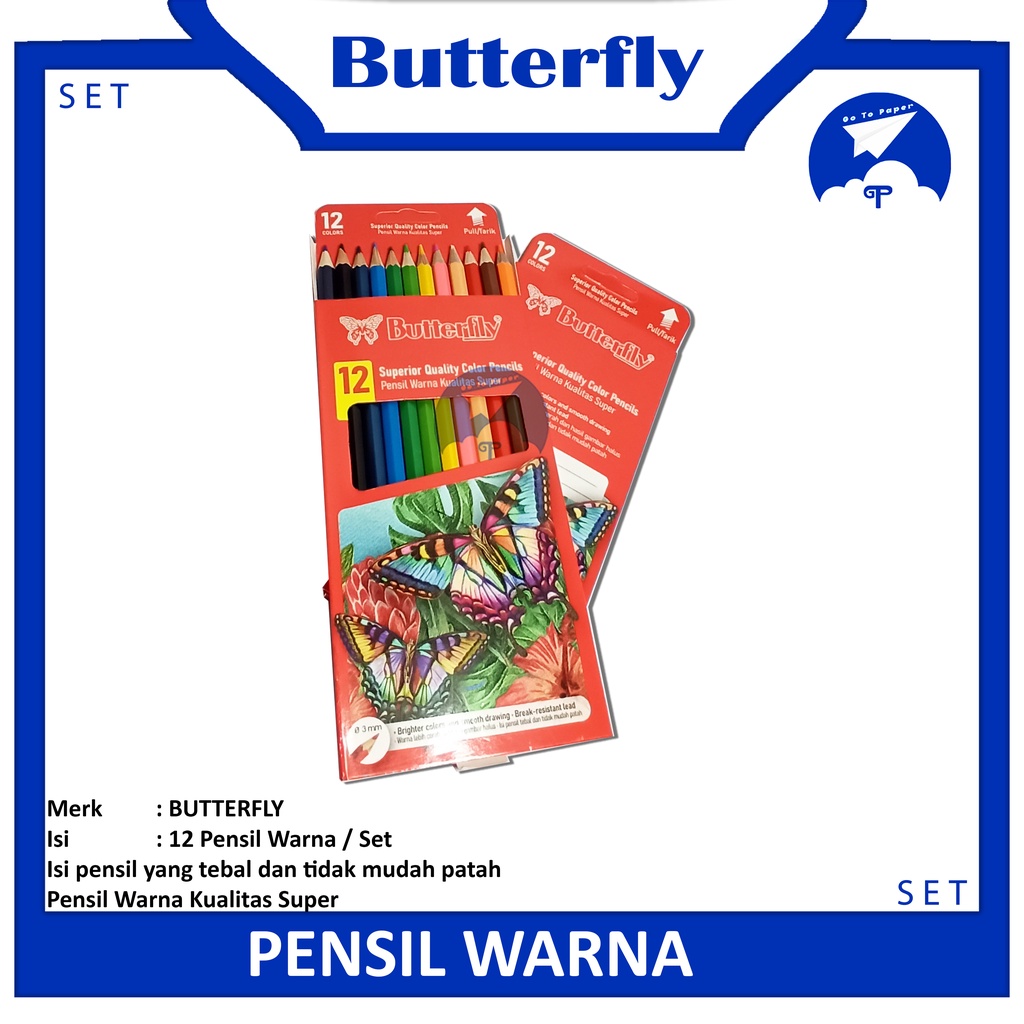 

BUTTERFLY - Pensil Warna Panjang Isi 12 Warna - 1 Set