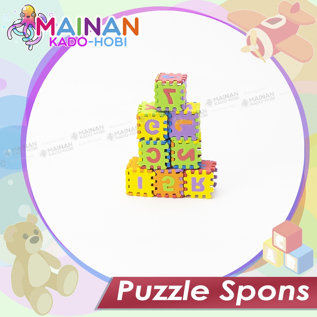 MAINAN EDUKASI ANAK SUSUN PUZZLE GABUS BUSA SPONS SPONGE HURUF ANGKA